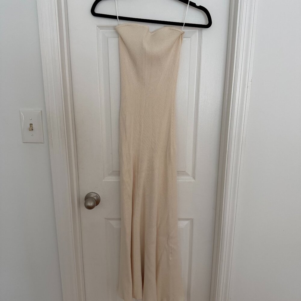 Cream strapless knit maxi dress, S
